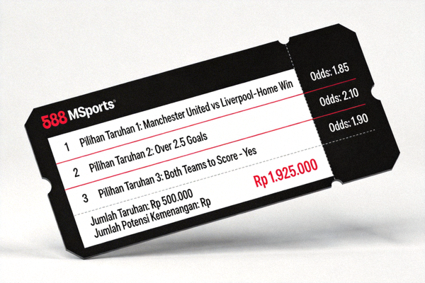 Slip taruhan M88 MSports yang menunjukkan pilihan taruhan, odds, dan jumlah potensi kemenangan