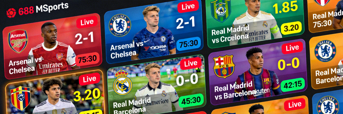 Tampilan antarmuka live betting M88 MSports dengan berbagai pertandingan sepak bola
