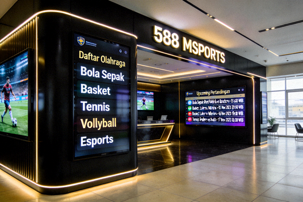 Tampilan lobby utama M88 MSports dengan daftar olahraga dan pertandingan yang akan datang